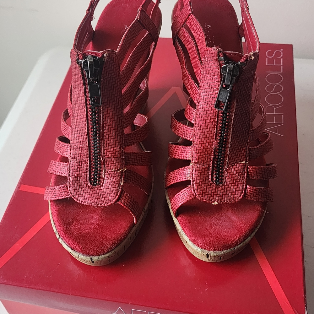 AEROSOLES Women's Red Sandals with Zipper